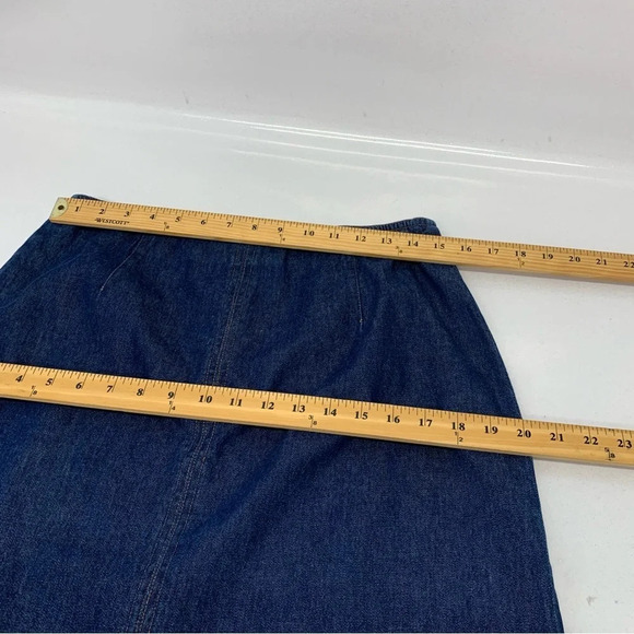 Forenza Long Denim Skirt 12 Midi Maxi Front Slit 100% Cotton Blue Back Zip Boho - Picture 10 of 11